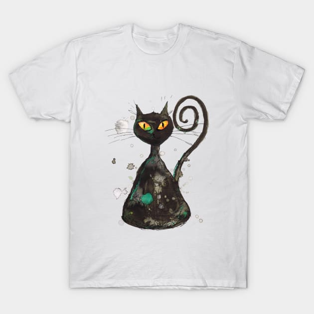 Black cunning cat T-Shirt by Bwiselizzy